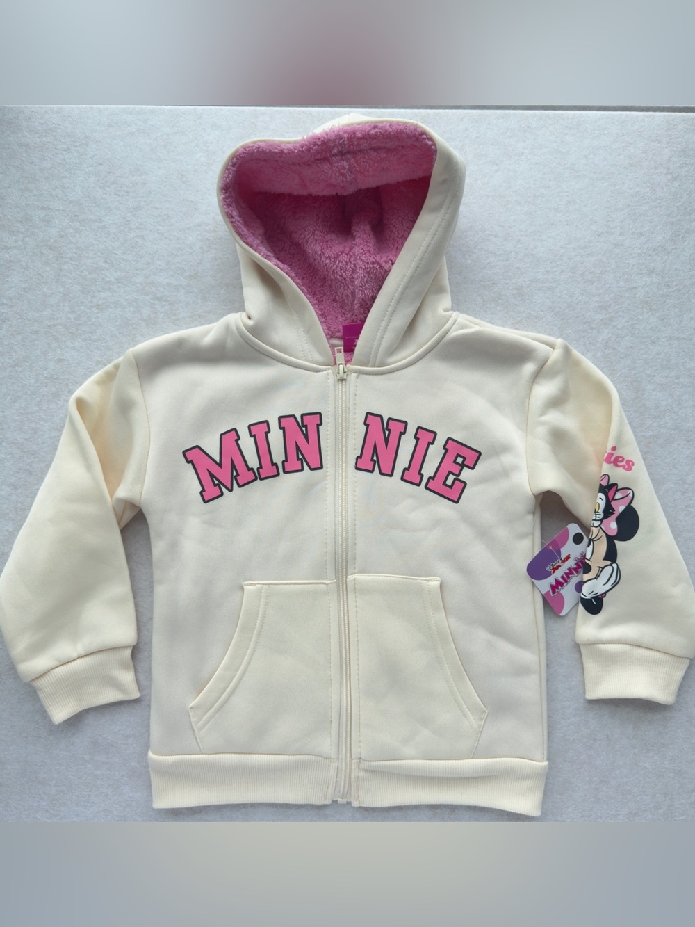 Disney Minnie Mouse Girls Sherpa Lined Zip Hoodie Ivory Size 6 NWT NEW